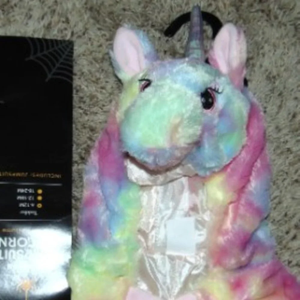 Unicorn Rainbow Halloween Costume 6/12 months 1 Pc Hooded Footed Jumpsuit Baby